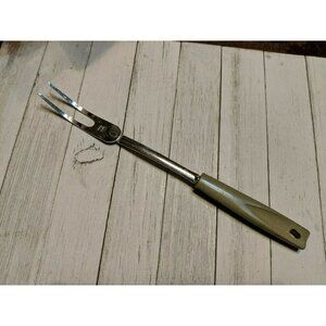 Vintage EKCO #3 Chromium Plate Solid Meat Utility Fork Avocado Green 11 1/2"